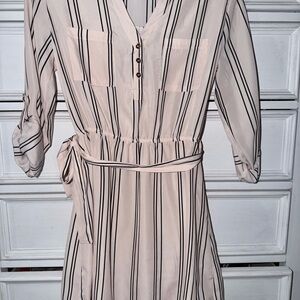 Wishful Park Black and Cream Striped Long Sleeve Dress